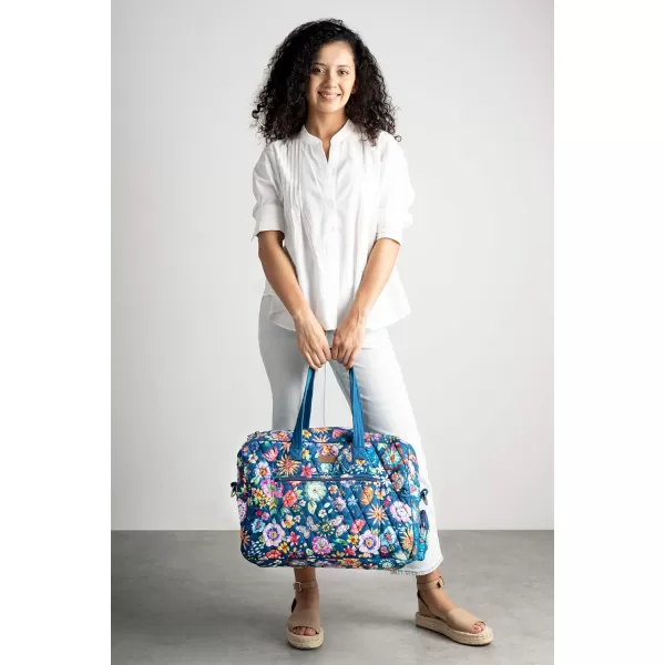 imageMaison d Hermine Weekend Bag Cotton Quilted Duffel Overnight Luggage Weekender Gym Bag for Gifts Travel Men Women Business Travellers Family Trip Bonobo  Blue36  Happy Florals  Blue