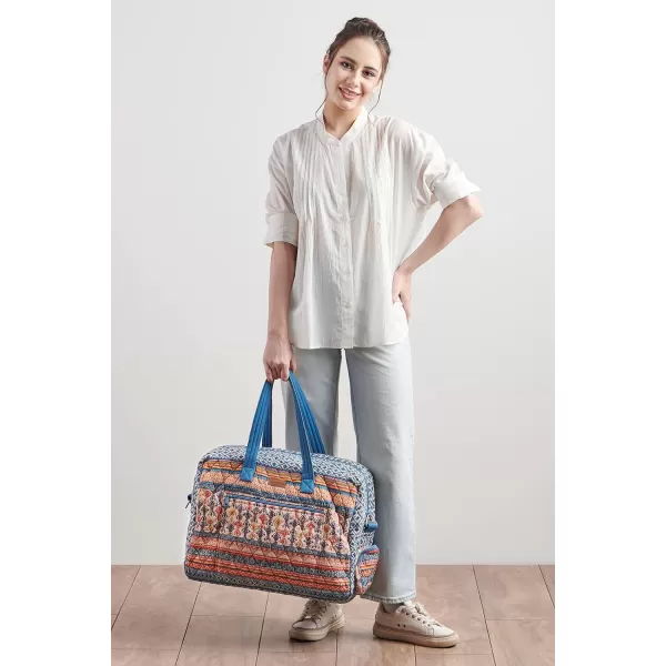 imageMaison d Hermine Weekend Bag Cotton Quilted Duffel Overnight Luggage Weekender Gym Bag for Gifts Travel Men Women Business Travellers Family Trip Bonobo  Blue11  Ikat