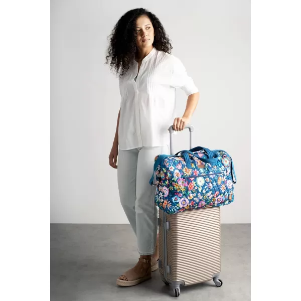 imageMaison d Hermine Weekend Bag Cotton Quilted Duffel Overnight Luggage Weekender Gym Bag for Gifts Travel Men Women Business Travellers Family Trip Bonobo  Blue36  Happy Florals  Blue