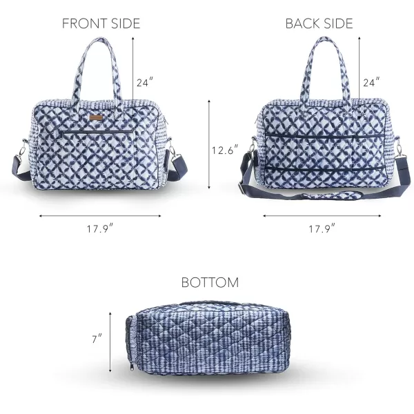 imageMaison d Hermine Weekend Bag Cotton Quilted Duffel Overnight Luggage Weekender Gym Bag for Gifts Travel Men Women Business Travellers Family Trip Bonobo  Blue9  Shibori