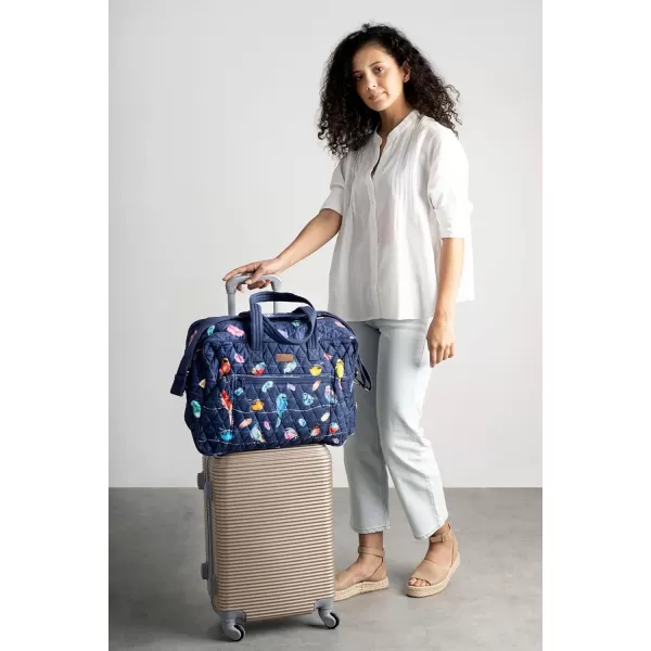 imageMaison d Hermine Weekend Bag Cotton Quilted Duffel Overnight Luggage Weekender Gym Bag for Gifts Travel Men Women Business Travellers Family Trip Bonobo  Blue30  Birdies on Wire