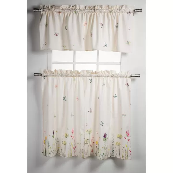 imageMaison d Hermine 100 Cotton Curtain Colmar Set of 3 Window Curtains for Caf Bedrooms Home with a Rod Pocket and Loop for Easy Hanging 2 Tiers 28quotx36quot and 1 Valance 56quotx18quot2  Botanical Fresh