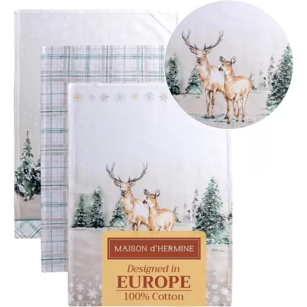 imageMaison d Hermine Kitchen Towel 100 Cotton Quick Dry Cleaning Dishtowel for Gifts Dining Home Wedding Banquet Buffet Christmas Joy  ThanksgivingChristmas Set of 302  Deer in the Woods