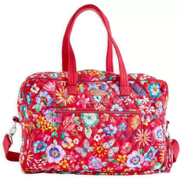 imageMaison d Hermine Weekend Bag Cotton Quilted Duffel Overnight Luggage Weekender Gym Bag for Gifts Travel Men Women Business Travellers Family Trip Bonobo  Blue38  Happy Florals  Red