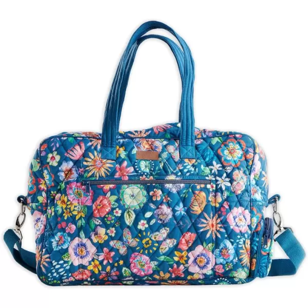 imageMaison d Hermine Weekend Bag Cotton Quilted Duffel Overnight Luggage Weekender Gym Bag for Gifts Travel Men Women Business Travellers Family Trip Bonobo  Blue36  Happy Florals  Blue