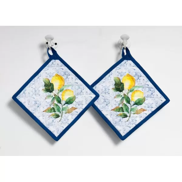 imageMaison d Hermine Hotpads 100 Cotton Pot Holder 8quotx8quot with Loop Set of 2 Heat Resistant Kitchen Pot Holders Baking Grilling Barbeque Handling Hot Pans Agrume  SpringSummerCitrus
