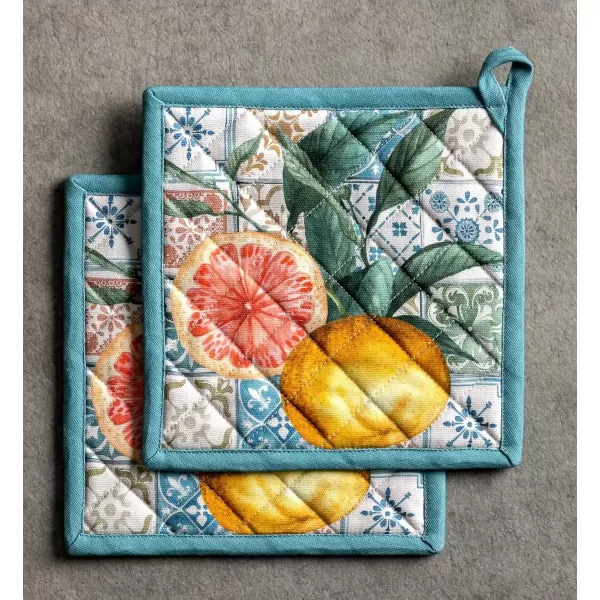 imageMaison d Hermine Hotpads 100 Cotton Pot Holder 8quotx8quot with Loop Set of 2 Heat Resistant Kitchen Pot Holders Baking Grilling Barbeque Handling Hot Pans Agrume  SpringSummer12  Agrume