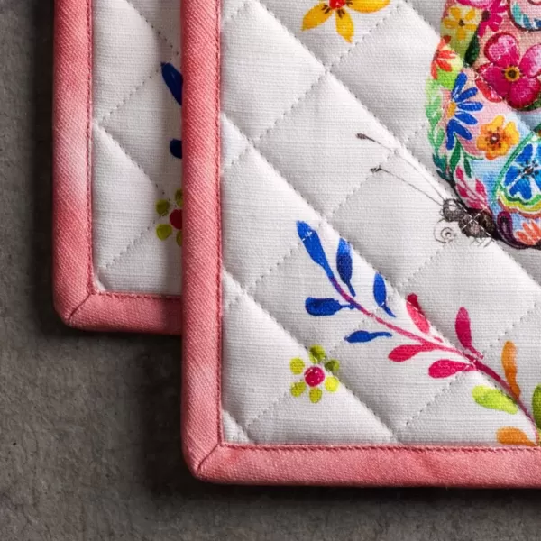imageMaison d Hermine Hotpads 100 Cotton Pot Holder 8quotx8quot with Loop Set of 2 Heat Resistant Kitchen Pot Holders Baking Grilling Barbeque Handling Hot Pans Agrume  SpringSummer29  Happy Florals  High Summer