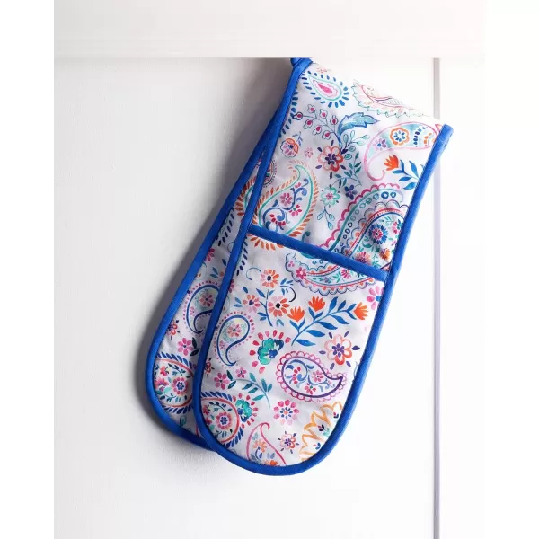 imageMaison d Hermine Double Oven Gloves 100 Cotton Double Oven Mitt Heat Resistant BBQ Cooking Gloves with Loop Grilling Handling Hot Pans Colmar  SpringSummer 7quotx35quot48  Indian Floral