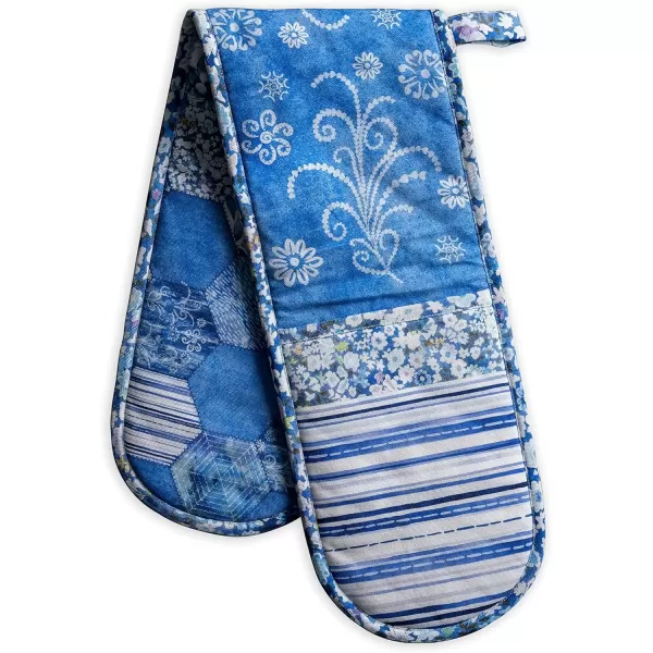 imageMaison d Hermine Double Oven Gloves 100 Cotton Double Oven Mitt Heat Resistant BBQ Cooking Gloves with Loop Grilling Handling Hot Pans Colmar  SpringSummer 7quotx35quot19  Summer Blues