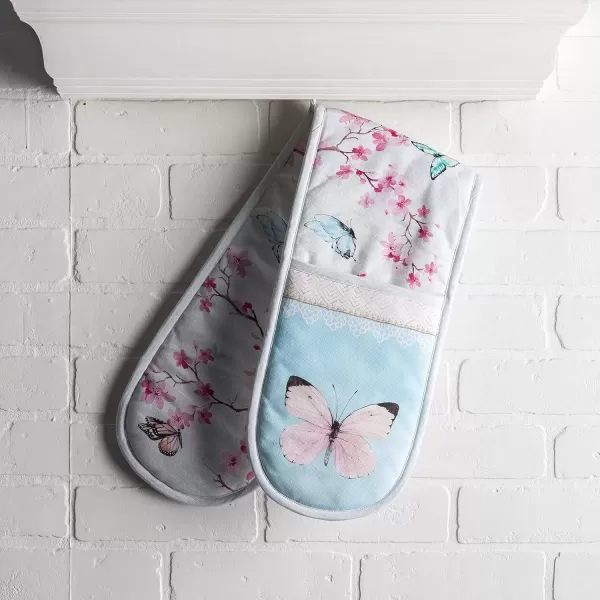 imageMaison d Hermine Double Oven Gloves 100 Cotton Double Oven Mitt Heat Resistant BBQ Cooking Gloves with Loop Grilling Handling Hot Pans Colmar  SpringSummer 7quotx35quot17  Blossoms in Spring