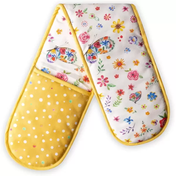 imageMaison d Hermine Double Oven Gloves 100 Cotton Double Oven Mitt Heat Resistant BBQ Cooking Gloves with Loop Grilling Handling Hot Pans Colmar  SpringSummer 7quotx35quot41  Happy Florals  Sweety