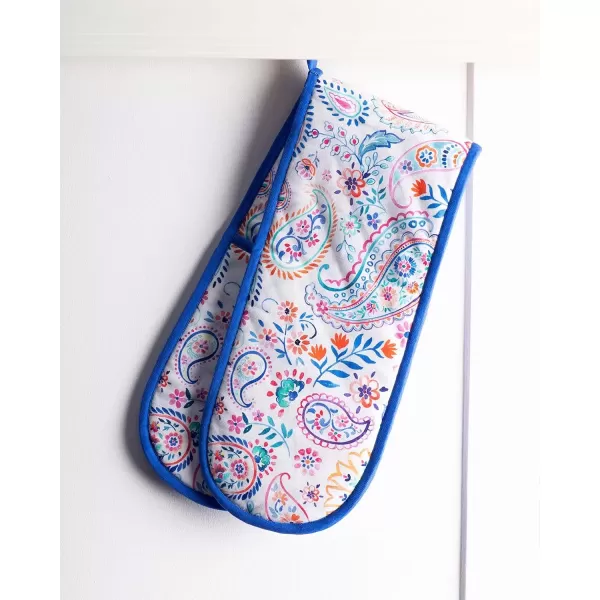 imageMaison d Hermine Double Oven Gloves 100 Cotton Double Oven Mitt Heat Resistant BBQ Cooking Gloves with Loop Grilling Handling Hot Pans Colmar  SpringSummer 7quotx35quot48  Indian Floral
