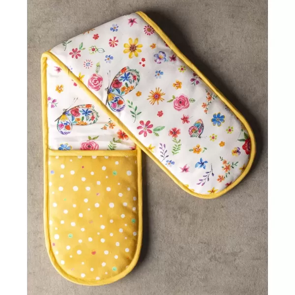 imageMaison d Hermine Double Oven Gloves 100 Cotton Double Oven Mitt Heat Resistant BBQ Cooking Gloves with Loop Grilling Handling Hot Pans Colmar  SpringSummer 7quotx35quot41  Happy Florals  Sweety