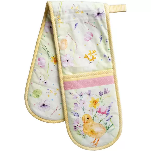 imageMaison d Hermine Double Oven Gloves 100 Cotton Double Oven Mitt Heat Resistant BBQ Cooking Gloves with Loop Grilling Handling Hot Pans Colmar  SpringSummer 7quotx35quotEaster Zest