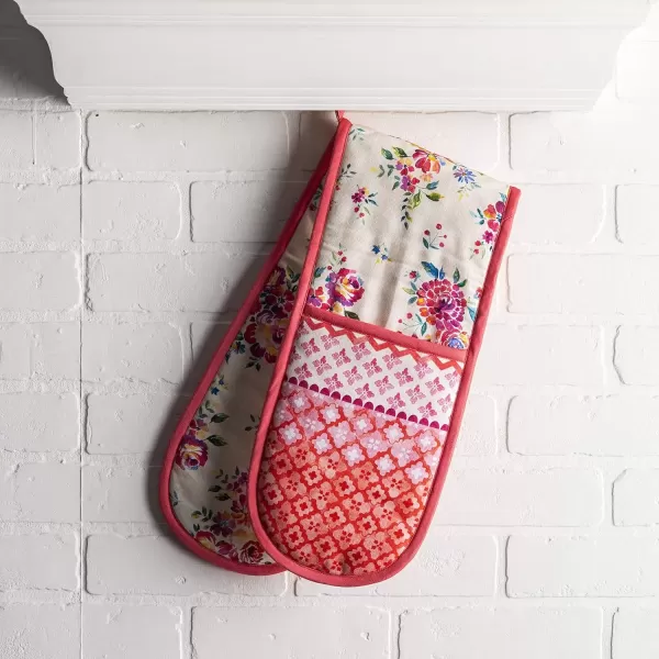 imageMaison d Hermine Double Oven Gloves 100 Cotton Double Oven Mitt Heat Resistant BBQ Cooking Gloves with Loop Grilling Handling Hot Pans Colmar  SpringSummer 7quotx35quot38  Rose Garden