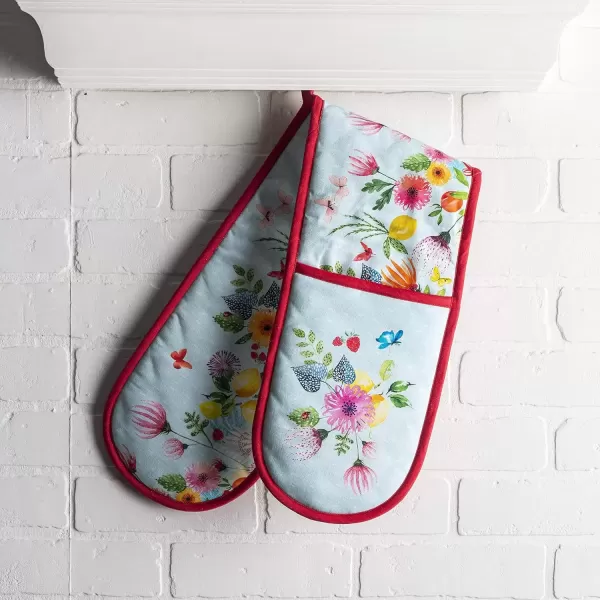 imageMaison d Hermine Double Oven Gloves 100 Cotton Double Oven Mitt Heat Resistant BBQ Cooking Gloves with Loop Grilling Handling Hot Pans Colmar  SpringSummer 7quotx35quot32  Jardin Dete  Mint