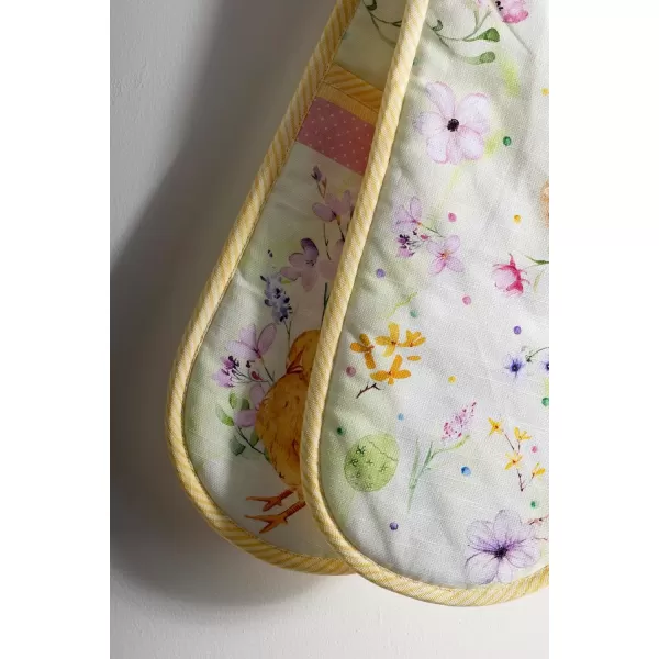imageMaison d Hermine Double Oven Gloves 100 Cotton Double Oven Mitt Heat Resistant BBQ Cooking Gloves with Loop Grilling Handling Hot Pans Colmar  SpringSummer 7quotx35quotEaster Zest