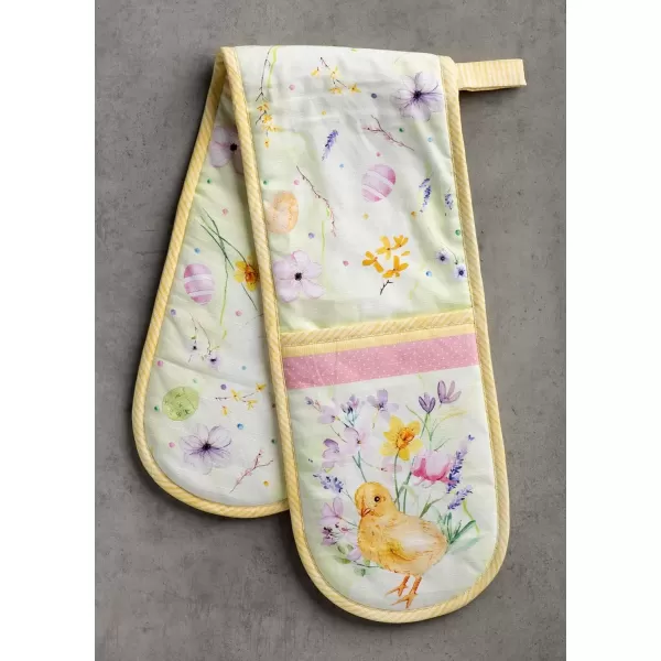 imageMaison d Hermine Double Oven Gloves 100 Cotton Double Oven Mitt Heat Resistant BBQ Cooking Gloves with Loop Grilling Handling Hot Pans Colmar  SpringSummer 7quotx35quotEaster Zest