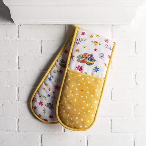 imageMaison d Hermine Double Oven Gloves 100 Cotton Double Oven Mitt Heat Resistant BBQ Cooking Gloves with Loop Grilling Handling Hot Pans Colmar  SpringSummer 7quotx35quot41  Happy Florals  Sweety