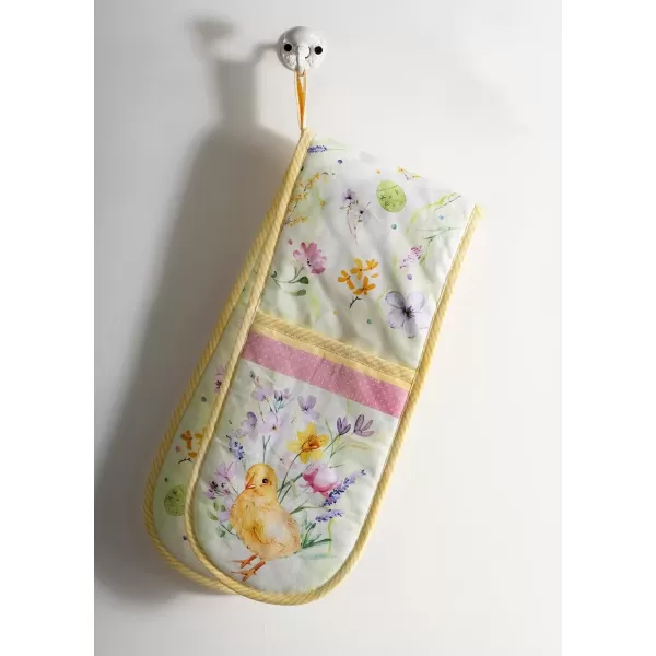 imageMaison d Hermine Double Oven Gloves 100 Cotton Double Oven Mitt Heat Resistant BBQ Cooking Gloves with Loop Grilling Handling Hot Pans Colmar  SpringSummer 7quotx35quotEaster Zest