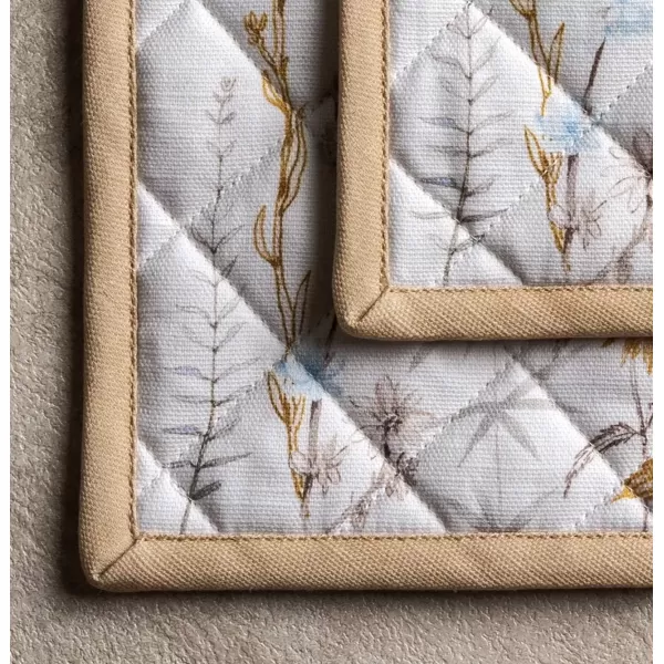 imageMaison d Hermine Hot Pads 100 Cotton Pot Holders Set of 2 with Hanging Loop Potholder Heat Resistant BBQ Baking Grilling ampamp Barbeque Birdies On Wire  SpringSummer 8quotx8quot35  Meadow Florals  Beige