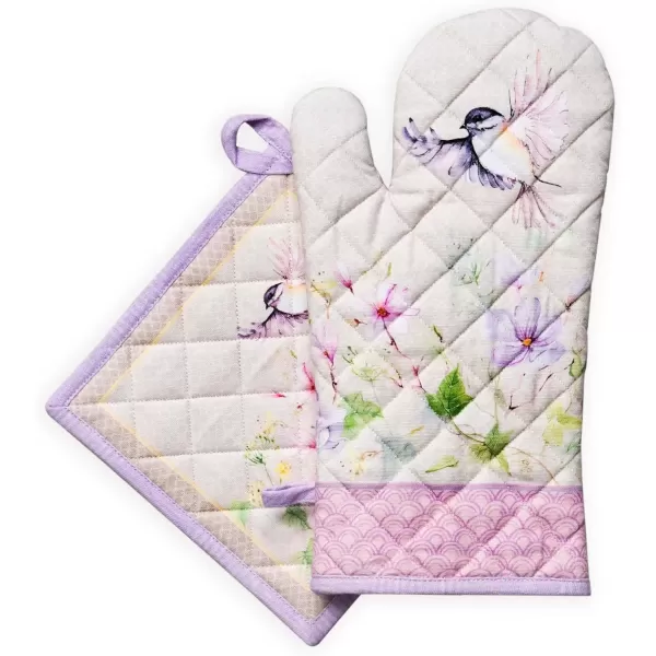 imageMaison d Hermine Oven Mitt  Pot Holder 100 Cotton Heat Resistant Kitchen Oven Gloves 75quotx13quot ampamp Hot Pads 8quotx8quot Chef Women ampamp Men Parties Birdies On Wire  SpringSummerMagnolia Mornings
