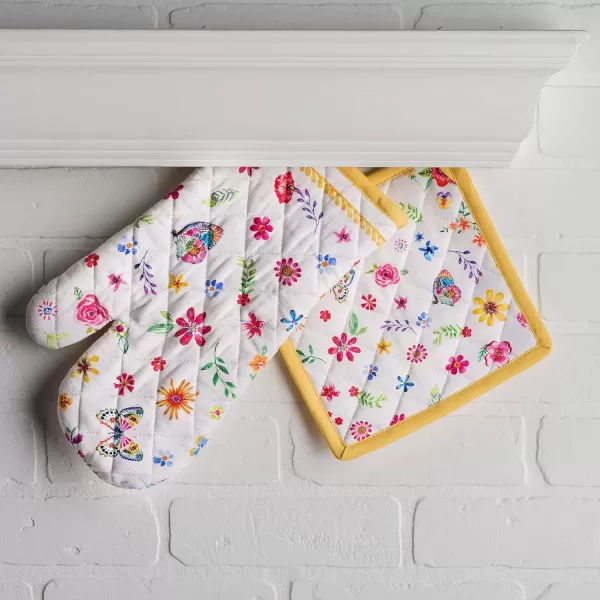 imageMaison d Hermine Oven Mitt  Pot Holder 100 Cotton Heat Resistant Kitchen Oven Gloves 75quotx13quot ampamp Hot Pads 8quotx8quot Chef Women ampamp Men Parties Birdies On Wire  SpringSummer41  Happy Florals  Sweety