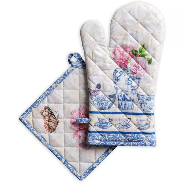 imageMaison d Hermine Oven Mitt  Pot Holder 100 Cotton Heat Resistant Kitchen Oven Gloves 75quotx13quot ampamp Hot Pads 8quotx8quot Chef Women ampamp Men Parties Birdies On Wire  SpringSummer2  Canton