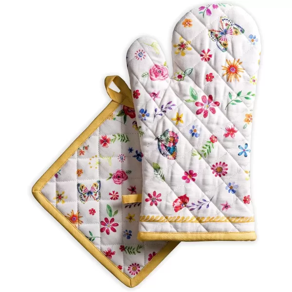 imageMaison d Hermine Oven Mitt  Pot Holder 100 Cotton Heat Resistant Kitchen Oven Gloves 75quotx13quot ampamp Hot Pads 8quotx8quot Chef Women ampamp Men Parties Birdies On Wire  SpringSummer41  Happy Florals  Sweety