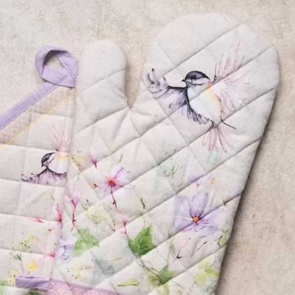 imageMaison d Hermine Oven Mitt  Pot Holder 100 Cotton Heat Resistant Kitchen Oven Gloves 75quotx13quot ampamp Hot Pads 8quotx8quot Chef Women ampamp Men Parties Birdies On Wire  SpringSummerMagnolia Mornings