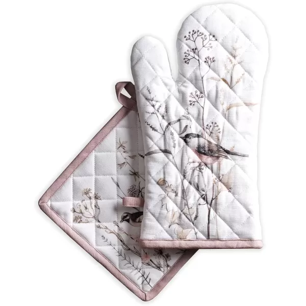 imageMaison d Hermine Oven Mitt  Pot Holder 100 Cotton Heat Resistant Kitchen Oven Gloves 75quotx13quot ampamp Hot Pads 8quotx8quot Chef Women ampamp Men Parties Birdies On Wire  SpringSummer31  Meadow Florals  Brown