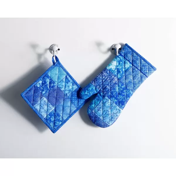 imageMaison d Hermine Oven Mitt  Pot Holder 100 Cotton Heat Resistant Kitchen Oven Gloves 75quotx13quot ampamp Hot Pads 8quotx8quot Chef Women ampamp Men Parties Birdies On Wire  SpringSummer24  Indigo Love