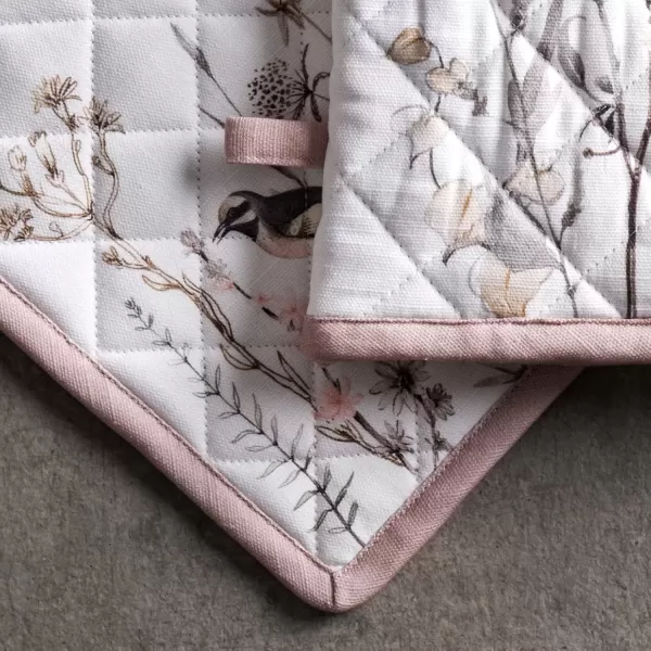 imageMaison d Hermine Oven Mitt  Pot Holder 100 Cotton Heat Resistant Kitchen Oven Gloves 75quotx13quot ampamp Hot Pads 8quotx8quot Chef Women ampamp Men Parties Birdies On Wire  SpringSummer31  Meadow Florals  Brown