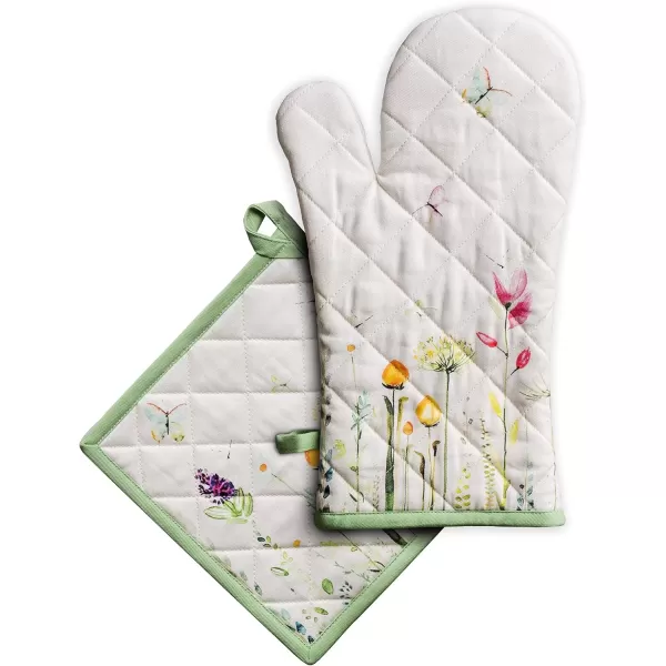 imageMaison d Hermine Oven Mitt  Pot Holder 100 Cotton Heat Resistant Kitchen Oven Gloves 75quotx13quot ampamp Hot Pads 8quotx8quot Chef Women ampamp Men Parties Birdies On Wire  SpringSummer7  Botanical Fresh