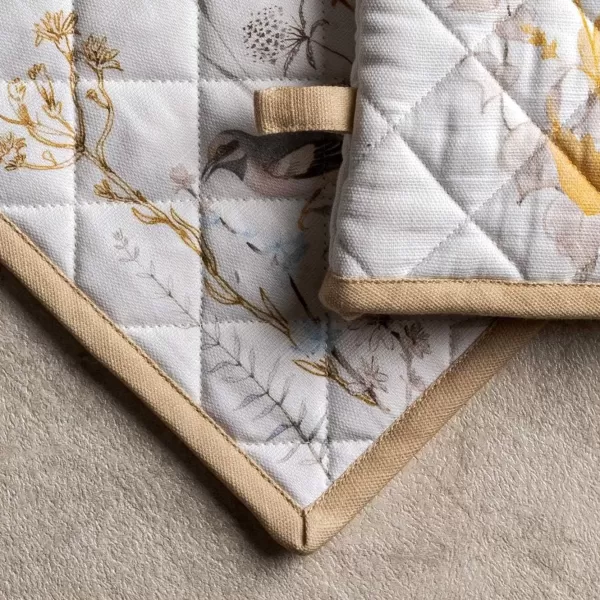 imageMaison d Hermine Oven Mitt  Pot Holder 100 Cotton Heat Resistant Kitchen Oven Gloves 75quotx13quot ampamp Hot Pads 8quotx8quot Chef Women ampamp Men Parties Birdies On Wire  SpringSummer35  Meadow Florals  Beige