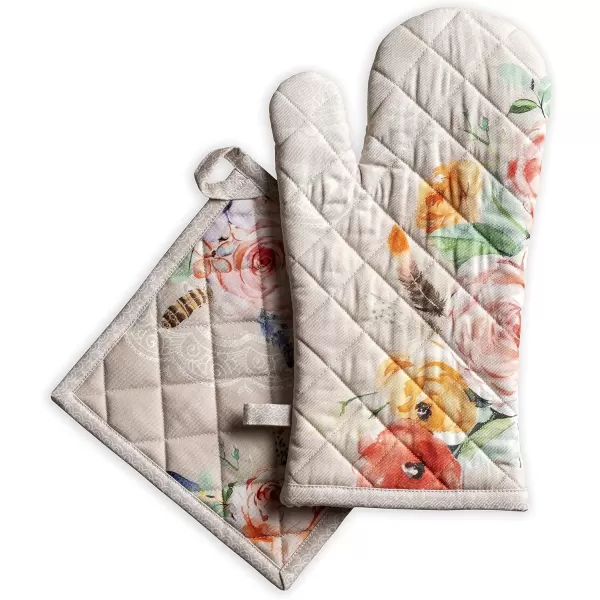 imageMaison d Hermine Oven Mitt  Pot Holder 100 Cotton Heat Resistant Kitchen Oven Gloves 75quotx13quot ampamp Hot Pads 8quotx8quot Chef Women ampamp Men Parties Birdies On Wire  SpringSummer50  Ibiza  Beige