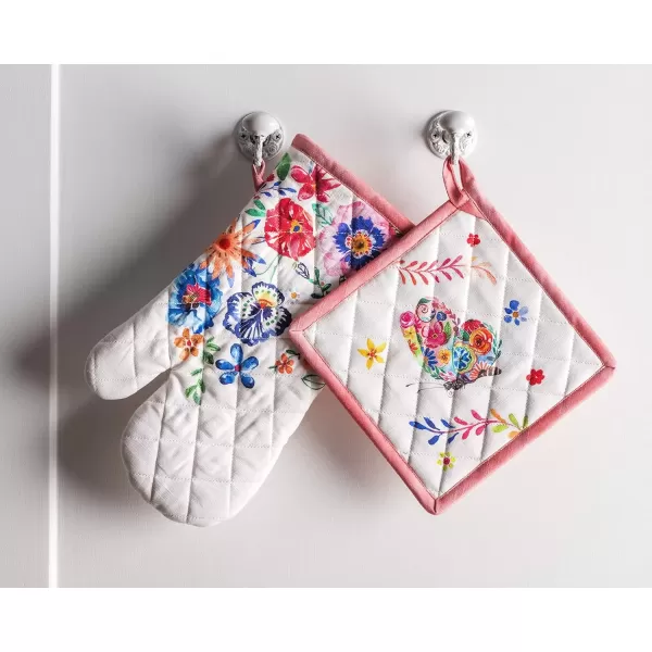 imageMaison d Hermine Oven Mitt  Pot Holder 100 Cotton Heat Resistant Kitchen Oven Gloves 75quotx13quot ampamp Hot Pads 8quotx8quot Chef Women ampamp Men Parties Birdies On Wire  SpringSummer29  Happy Florals  High Summer