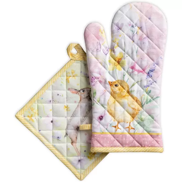 imageMaison d Hermine Oven Mitt  Pot Holder 100 Cotton Heat Resistant Kitchen Oven Gloves 75quotx13quot ampamp Hot Pads 8quotx8quot Chef Women ampamp Men Parties Birdies On Wire  SpringSummerEaster Zest