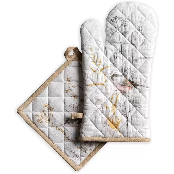 imageMaison d Hermine Oven Mitt  Pot Holder 100 Cotton Heat Resistant Kitchen Oven Gloves 75quotx13quot ampamp Hot Pads 8quotx8quot Chef Women ampamp Men Parties Birdies On Wire  SpringSummer35  Meadow Florals  Beige