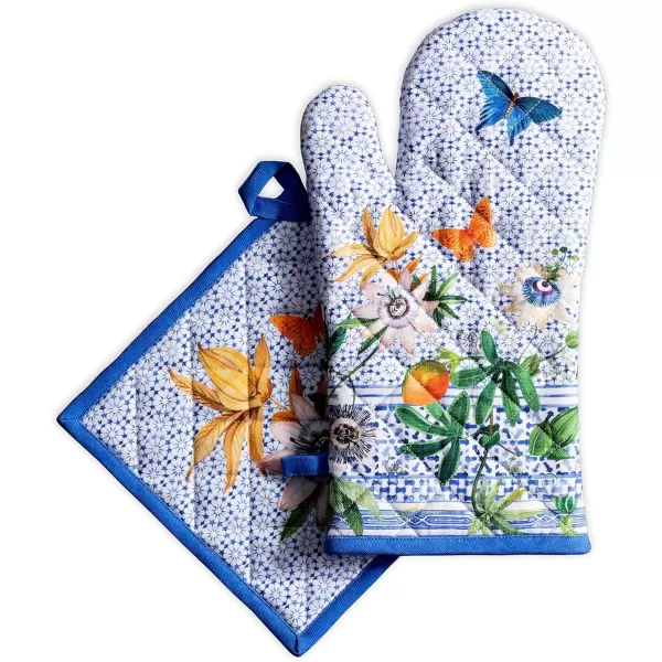 imageMaison d Hermine Oven Mitt  Pot Holder 100 Cotton Heat Resistant Kitchen Oven Gloves 75quotx13quot ampamp Hot Pads 8quotx8quot Chef Women ampamp Men Parties Birdies On Wire  SpringSummer33  Passiflora
