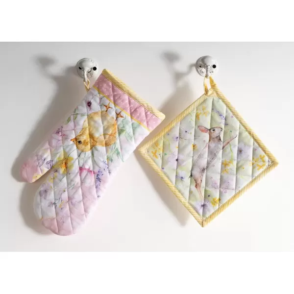 imageMaison d Hermine Oven Mitt  Pot Holder 100 Cotton Heat Resistant Kitchen Oven Gloves 75quotx13quot ampamp Hot Pads 8quotx8quot Chef Women ampamp Men Parties Birdies On Wire  SpringSummerEaster Zest
