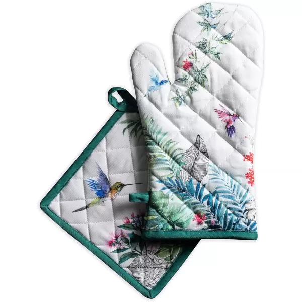 imageMaison d Hermine Oven Mitt  Pot Holder 100 Cotton Heat Resistant Kitchen Oven Gloves 75quotx13quot ampamp Hot Pads 8quotx8quot Chef Women ampamp Men Parties Birdies On Wire  SpringSummer11  Tropiques