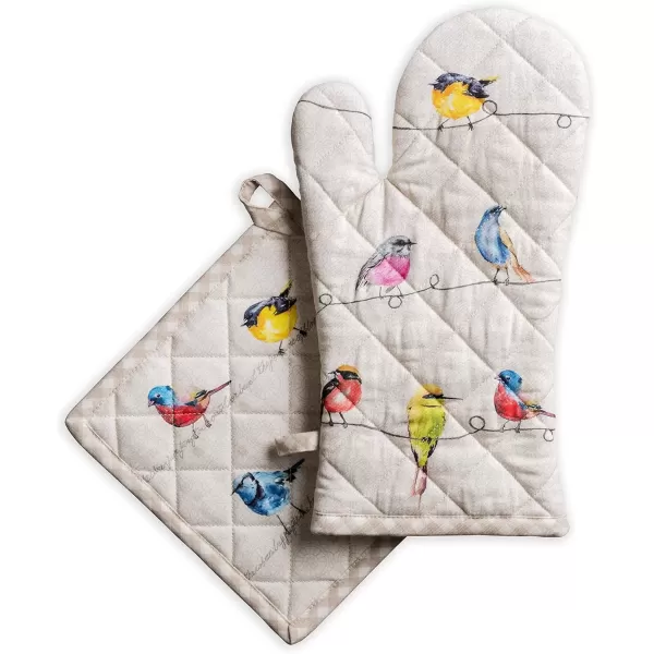 imageMaison d Hermine Oven Mitt  Pot Holder 100 Cotton Heat Resistant Kitchen Oven Gloves 75quotx13quot ampamp Hot Pads 8quotx8quot Chef Women ampamp Men Parties Birdies On Wire  SpringSummer1  Birdies on Wire