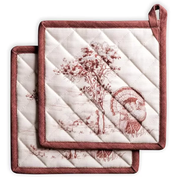 imageMaison d Hermine Pot Holder 100 Cotton Potholder Set of 2 Heat Resistant 8quotx8quot with Loop Hot Pads Kitchen Baking Barbeque ampamp Microwave Kalahari  ThanksgivingChristmas42  Holy Jouy  Brown