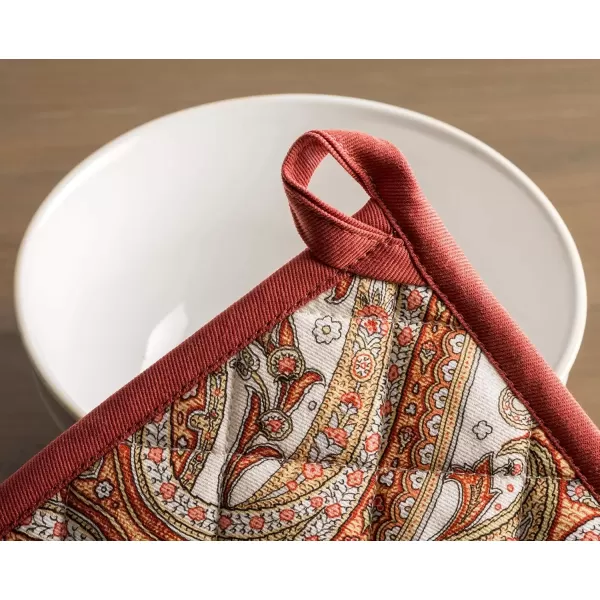 imageMaison d Hermine Pot Holder 100 Cotton Potholder Set of 2 Heat Resistant 8quotx8quot with Loop Hot Pads Kitchen Baking Barbeque ampamp Microwave Kalahari  ThanksgivingChristmas4  Kashmir Paisley