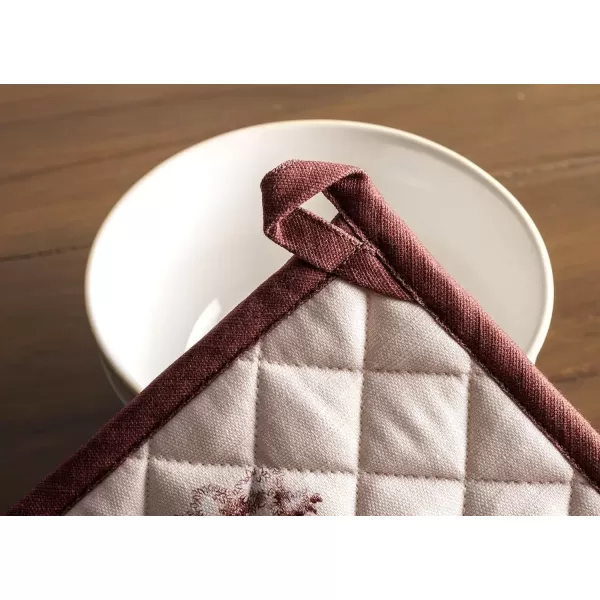 imageMaison d Hermine Pot Holder 100 Cotton Potholder Set of 2 Heat Resistant 8quotx8quot with Loop Hot Pads Kitchen Baking Barbeque ampamp Microwave Kalahari  ThanksgivingChristmas42  Holy Jouy  Brown
