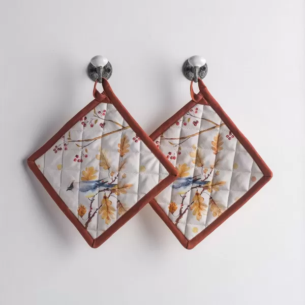 imageMaison d Hermine Pot Holder 100 Cotton Potholder Set of 2 Heat Resistant 8quotx8quot with Loop Hot Pads Kitchen Baking Barbeque ampamp Microwave Kalahari  ThanksgivingChristmas37  Oak Leaves