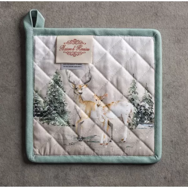 imageMaison d Hermine Pot Holder 100 Cotton Potholder Set of 2 Heat Resistant 8quotx8quot with Loop Hot Pads Kitchen Baking Barbeque ampamp Microwave Kalahari  ThanksgivingChristmas11  Deer in the Woods