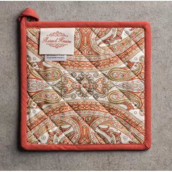 imageMaison d Hermine Pot Holder 100 Cotton Potholder Set of 2 Heat Resistant 8quotx8quot with Loop Hot Pads Kitchen Baking Barbeque ampamp Microwave Kalahari  ThanksgivingChristmas4  Kashmir Paisley